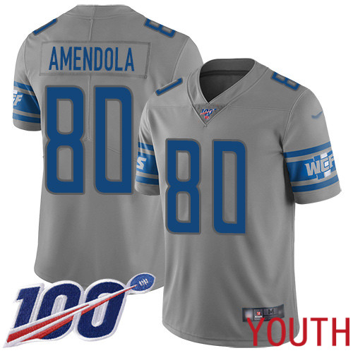 Detroit Lions Limited Gray Youth Danny Amendola Jersey NFL Football #80 100th Season Inverted Legend->youth nfl jersey->Youth Jersey